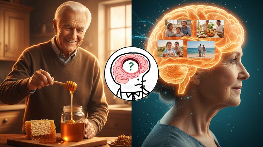 Older man and younger woman smiling, with an inset image of someone pouring a liquid into a cup